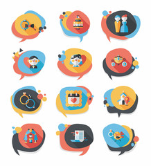 Wedding speech bubble flat design background set, eps10