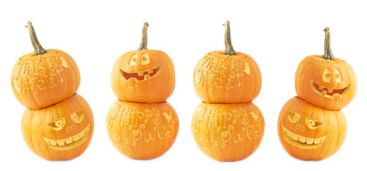 Two Halloween pumpkin composition isolated