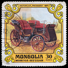 Plakat Stamp printed in Mongolia with car