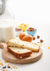 Healthy breakfast. Two slices of bread  on wooden table.