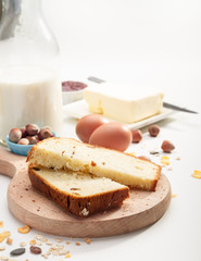 Healthy breakfast. Two slices of bread  on wooden table.