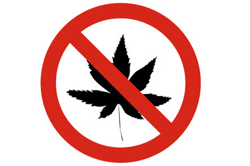 No marijuana circle prohibited road sign isolated on white