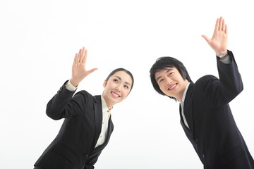 스튜디오에 있는 아시안 비즈니스 여성과 남성