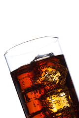 Cola glass with ice cubes over white