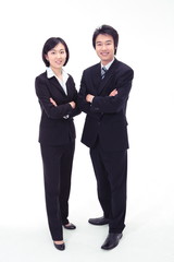 똑바로 서있는 비즈니스 여성과 남성