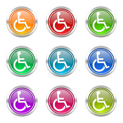 wheelchair colorful vector icons set