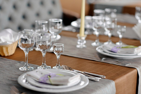 served table, glasses, plates