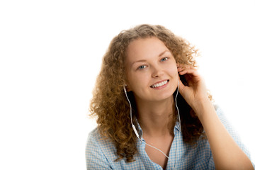 Girl listening to music close-up