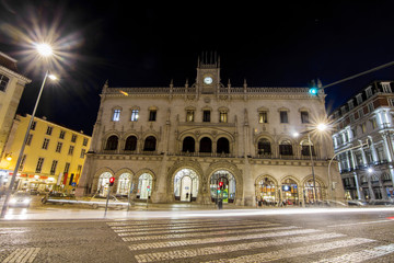 Fototapeta na wymiar Rossio Railway Station entrance, located in Lisbon