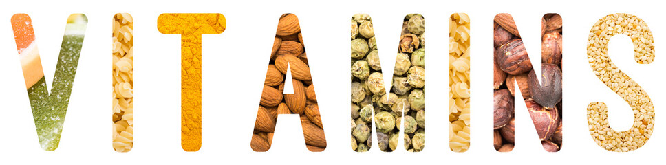 Vitamins Word Concept Isolated Made From Food Ingredients