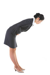 서서 제스처를 취하는 아시안 비즈니스 우먼