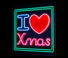Neon I love Christmas sign green and red