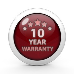 Ten year warranty circular icon on white background
