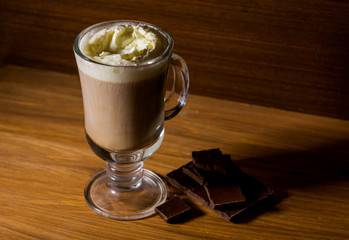 Coffee, cocoa, whipped cream, chocolate