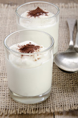 yogurt with cocoa powder in a glass