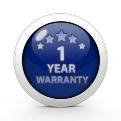 One year warranty circular icon on white background