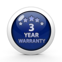 Three year warranty circular icon on white background