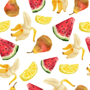 Seamless patterns with fruit. Vector.