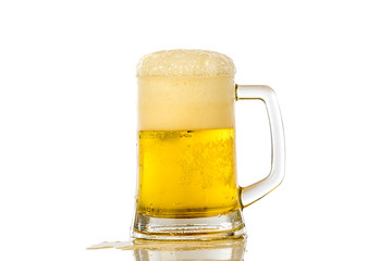 Frosty glass of light beer set isolated on a white background