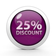 Discount 25 circular icon on white background