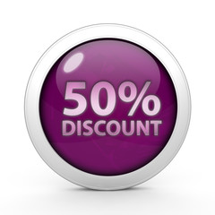 Discount 50 circular icon on white background