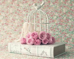 Roses over vintage book