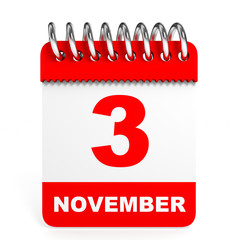 Calendar on white background. 3 November.