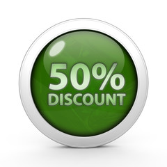 Discount 50 circular icon on white background