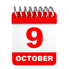 Calendar on white background. 9 October.