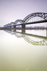 Gerola Bridge on the Po river, wintertime. Color image