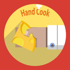 Hand chef with cheese. Vector illustration