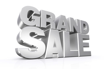 3D silver text grand sale.