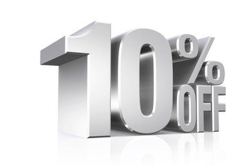 3D render silver text 10 percent off.