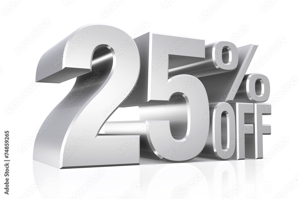 Sticker 3D render silver text 25 percent off.