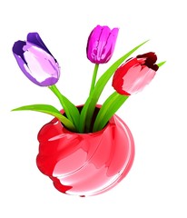 Tulips with leaf in vase
