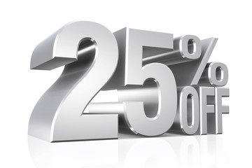 3D render silver text 25 percent off.