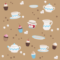 Seamless Tea Pattern Beige