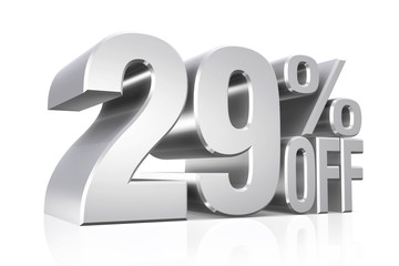 3D render silver text 29 percent off.