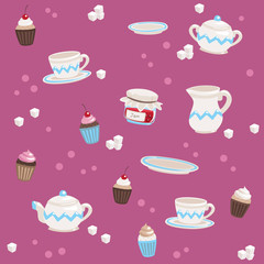 Seamless Tea Pattern Pink
