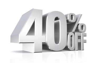 3D render silver text 40 percent off.