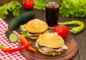 Sandwiches with coca cola for lunch