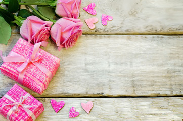 Valentine's background with gifts and flowers