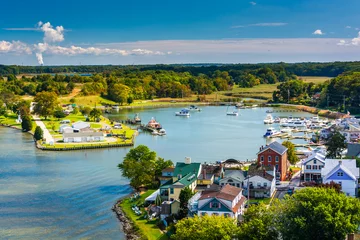 Zelfklevend Fotobehang View of Chesapeake City from the Chesapeake City Bridge, Marylan © jonbilous