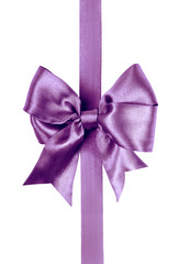 purple bow made from silk ribbon