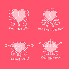 Graceful Floral Valentine Line Style Vector Hearts