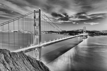 Golden Gate Bridge in San Fracisco City Black and White - Powered by Adobe