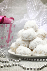 Fototapeta na wymiar Traditional Christmas cookies with powdered sugar
