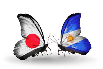 Two butterflies with flags Japan and  Argentina