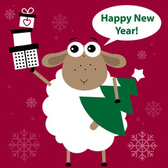 Cute Christmas, New Year's sheep. Vector illustration