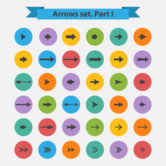 Big black set arrows on a color circle in flat style